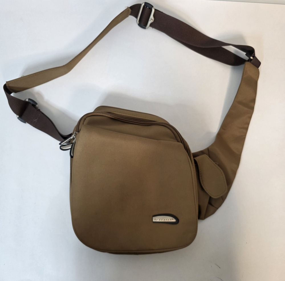Travelon Medium Brown Cross Body Adjustable Shoulder Bag Expandable Unisex Anti